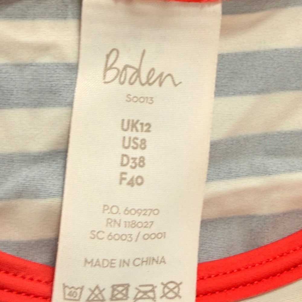 Boden Womens shirt Striped Raglan Blue Red White Nautical size 8 swim friendly - Picture 2 of 3